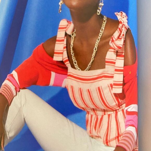 👚Cabi Brunch Halter Top - Red & White stripes with detachable bow ties S - New! - Picture 8 of 8